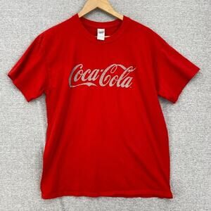 Coca-Cola Shirt Mens Large Red Tee Short Sleeve Spell Out Gildan
